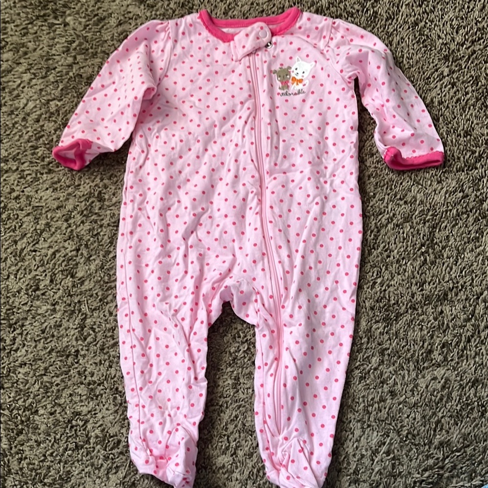 Pink Footies with Polka Dots and Embroidered Design